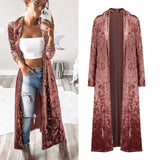 Womens Long Sleeve Velvet Open Front Casual Cardigans - Toplen