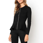 Women peplum hem knitted zipper cardigan Top - Toplen