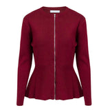 Women peplum hem knitted zipper cardigan Top - Toplen