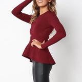 Women peplum hem knitted zipper cardigan Top - Toplen