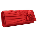 Ladies Satin Clutch Bag With Rose Wedding Party Prom Bridal Handbag - Toplen