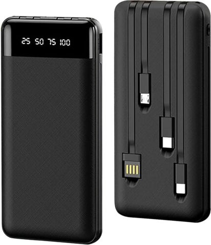 Power Bank 20000mAh LCD Built-in 4 Cables Portable Charger