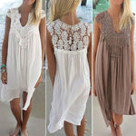 Boho Womens Lace Embroidery Summer Loose Casual Beach Mini Swing Dress - Toplen