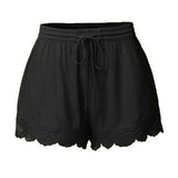 Womens Lace Hem Elastic Waist Drawstring Summer Loose Shorts