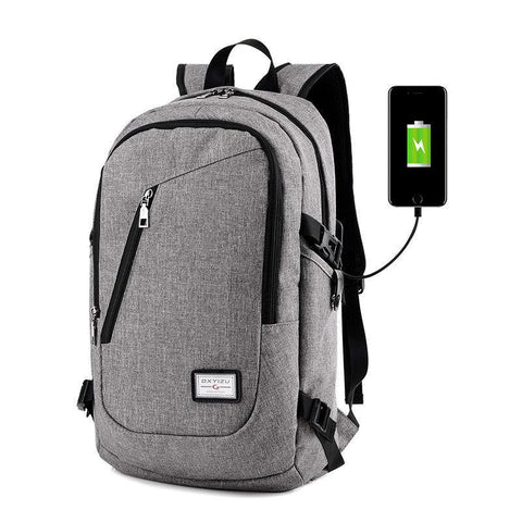 Men Polyester Solid Big School Bag Backpack for Teenager USB Charge Interface - Toplen