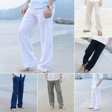 Mens Comfort Linen Pants Trousers Loose Summer Beach Casual - Toplen