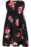 Ladies Sheering Floral Rose Printed Strapless Dress Top - Toplen