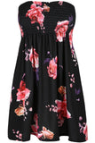 Ladies Sheering Floral Rose Printed Strapless Dress Top - Toplen
