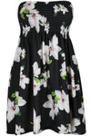 Ladies Sheering Floral Rose Printed Strapless Dress Top - Toplen
