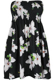Ladies Sheering Floral Rose Printed Strapless Dress Top - Toplen