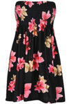 Ladies Sheering Floral Rose Printed Strapless Dress Top - Toplen