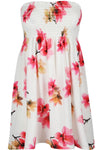 Ladies Sheering Floral Rose Printed Strapless Dress Top - Toplen