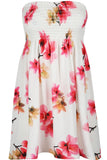 Ladies Sheering Floral Rose Printed Strapless Dress Top - Toplen