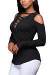 Womens Long Sleeve Off Shoulder Knit T-Shirt Ladies Casual Slim Tops - Toplen