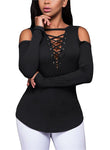 Womens Long Sleeve Off Shoulder Knit T-Shirt Ladies Casual Slim Tops - Toplen