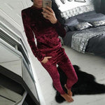 Womens 2PC Crushed Velvet Sweatshirt Joggers Tracksuit - Toplen