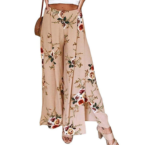 Womens High Waist Floral Trousers - Toplen