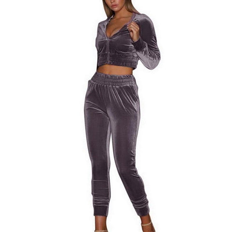 Ladies Velvet Tracksuit Sweatshirt Pants - Toplen