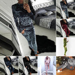 Ladies Crushed Velvet Sweatshirt Pant Tracksuit - Toplen