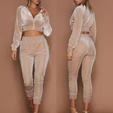 Ladies Velvet Tracksuit Sweatshirt Pants - Toplen