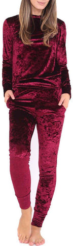 Ladies Crushed Velvet Sweatshirt Pant Tracksuit - Toplen