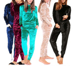 Ladies Crushed Velvet Sweatshirt Pant Tracksuit - Toplen