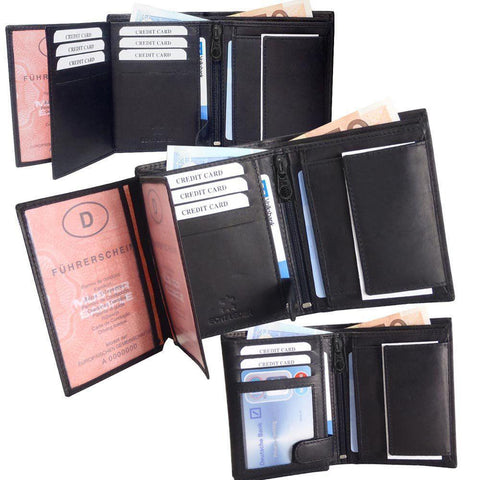 Mens Quality Soft Leather Wallet With ID Zip And Coin Pocket Black - Toplen