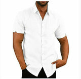 Mens Linen Style Short Sleeve Casual Fit Shirts