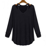 Ladies V Neck Off Shoulder Long Sleeve Loose T Shirt Blouse Tops - Toplen