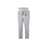 Women High Waist Striped Casual Lace Up Trousers